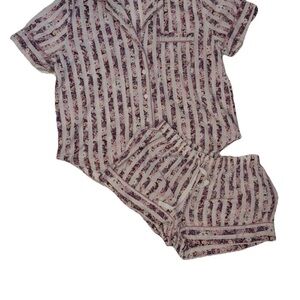Victoria’s Secret Floral Stripe Pajama Set Soft Button-Up Top & Shorts  Set